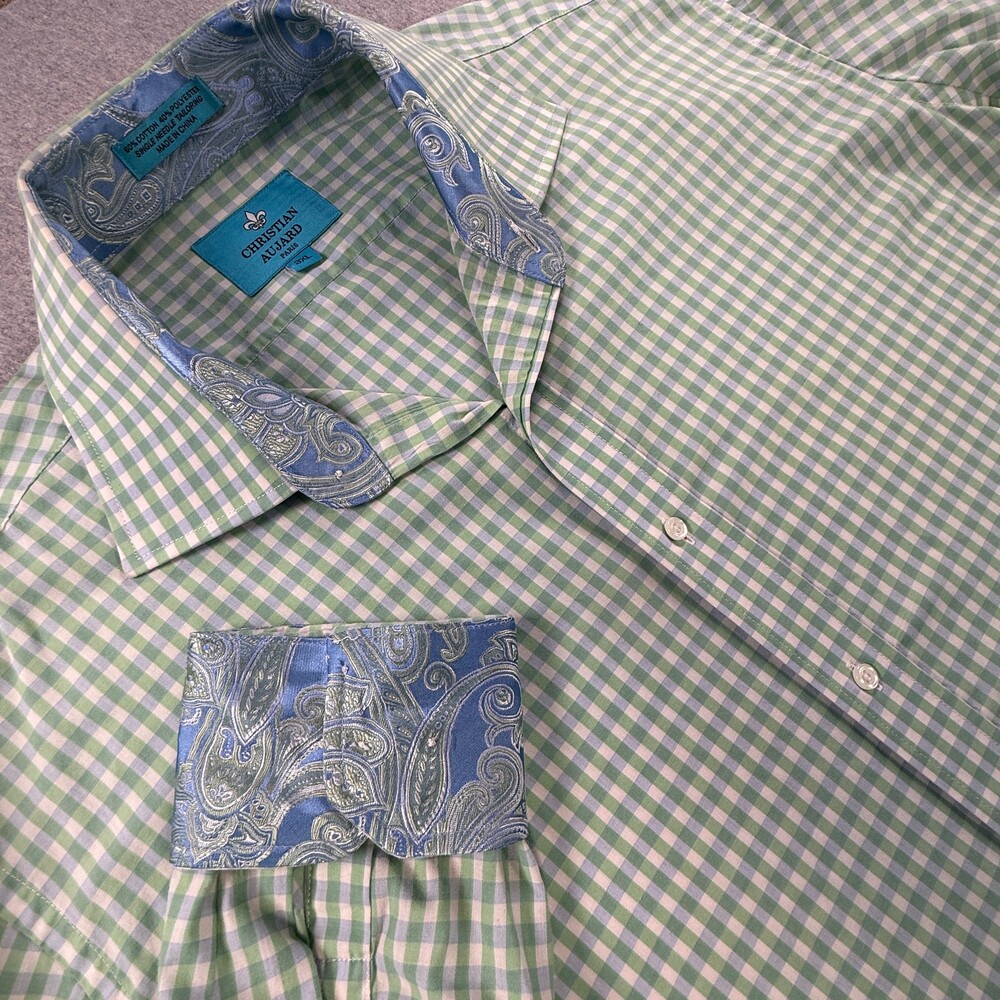 Christian Aujard Paris Green Gingham Paisley Trim Button-Up Shirt - Size 3XL